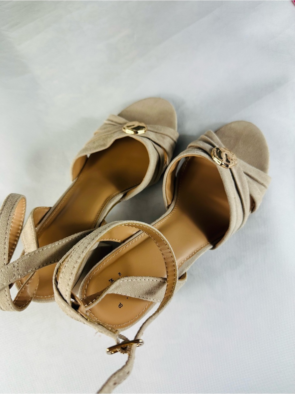 a new day Beige Knotted Ankle-Strap Heels with Decorative Button - Picture 3 of 8